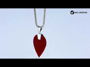 Sterling Silver Red Coral Leaf Flame Heritage Pendant For Designer Collections.