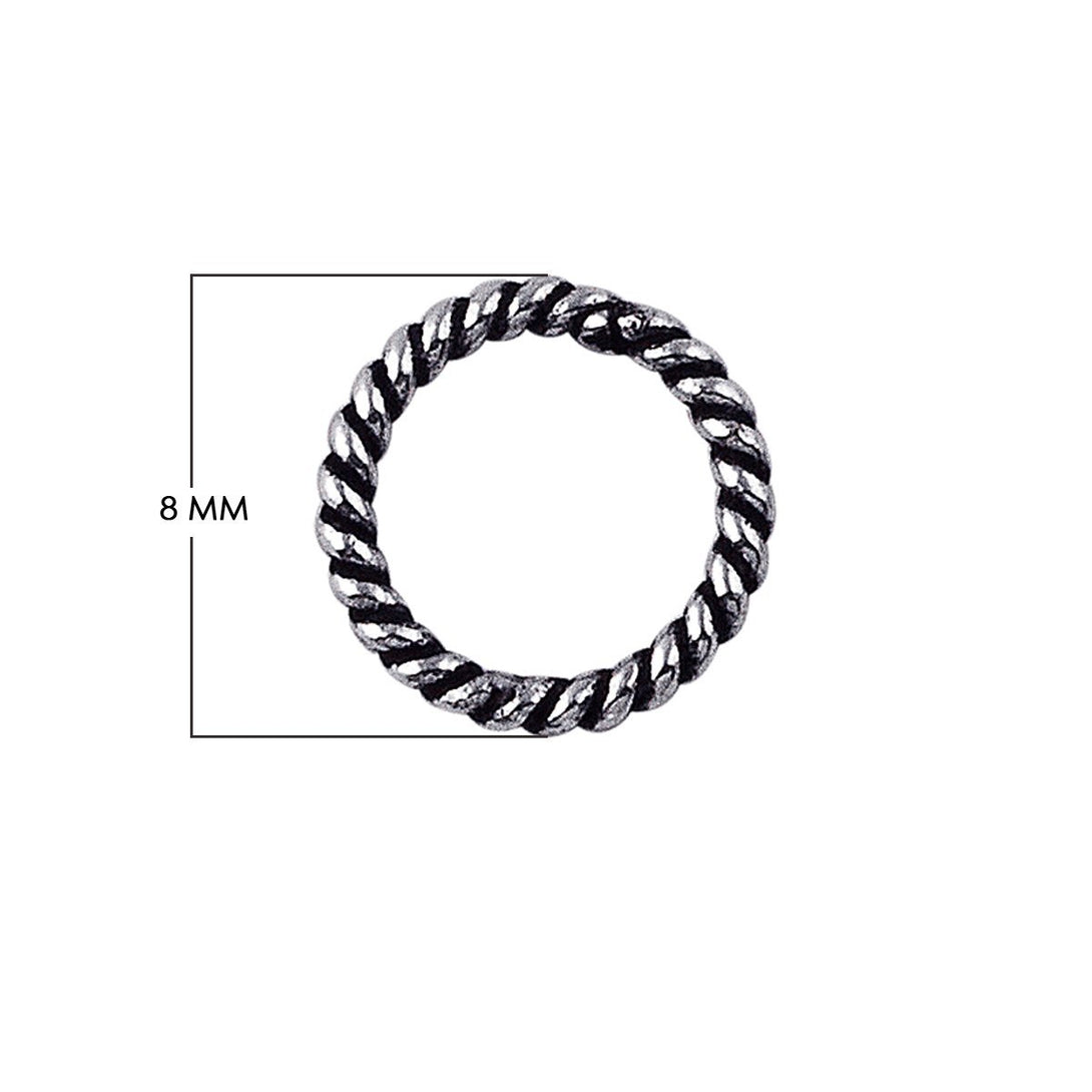 JCSF-102-8MM Silver Overlay Closed Jump Ring Twisted Oxidised Beads Bali Designs Inc 