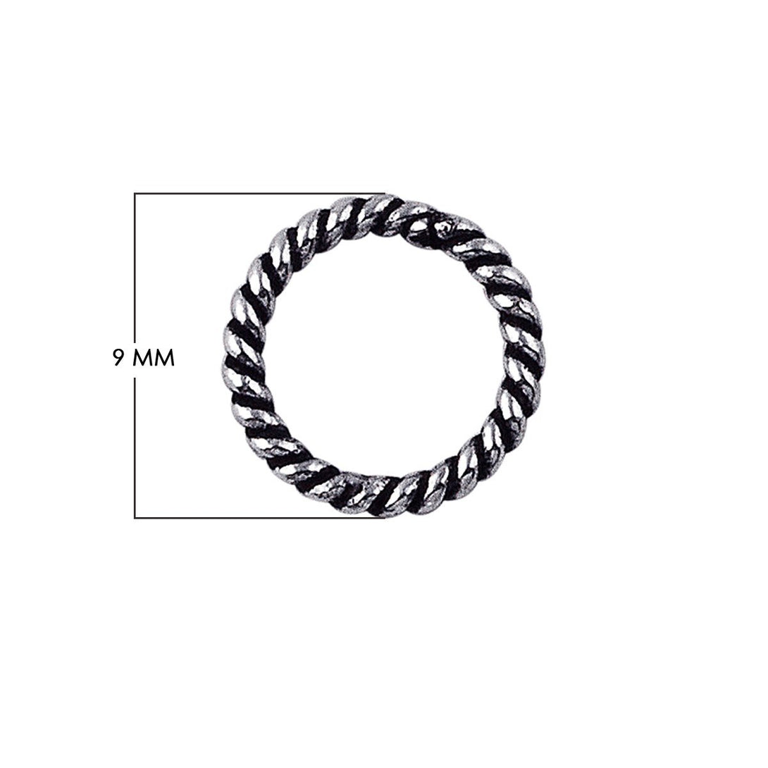 JCSF-102-9MM Silver Overlay Closed Jump Ring Twisted Oxidised Beads Bali Designs Inc 