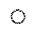 Handcrafted twisted closed jump ring in sterling silver with oxidized finish, artisan jewelry component from India.