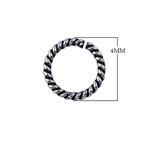 JOSS-102-4MM Sterling Silver Open Jump Ring Twisted Oxidised Beads Bali Designs Inc 