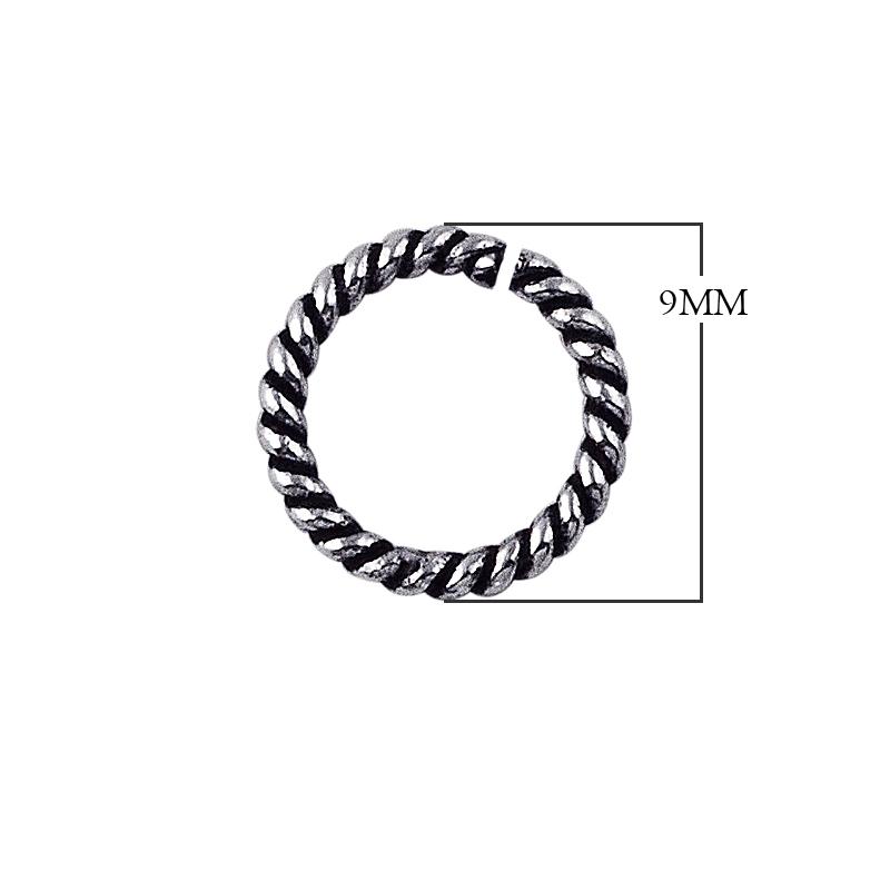 JOSS-102-9MM Sterling Silver Open Jump Ring Twisted Oxidise Beads Bali Designs Inc 