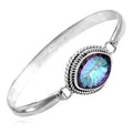 Sterling Silver Bangle With Mystic Quartz Oval Stone And Rope Frame