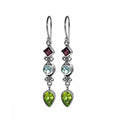 Sterling Silver Dangle Earrings With Garnet Quartz Blue Topaz Quartz And Green Quartz Stones