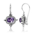 Sterling Silver Amethyst Quartz Cushion Rope-Detail Drop Earrings