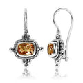 Sterling Silver Citrine Quartz Cushion Rope Accent Earrings