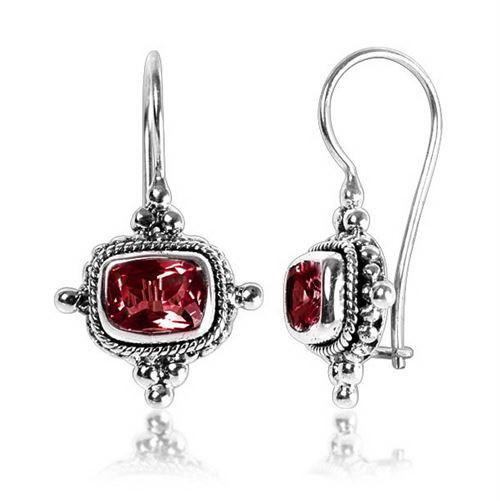 Sterling Silver Garnet Quartz Cushion Rope Accent Earrings
