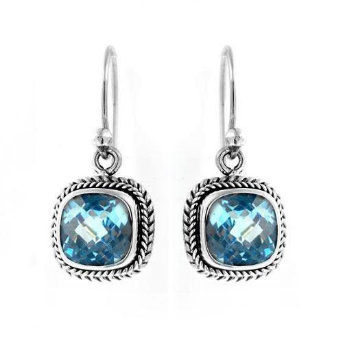 NKLE-001-BT Sterling Silver Earring With Blue Topaz Q. Jewelry Bali Designs Inc 