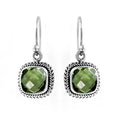 Sterling Silver Green Amethyst Quartz Cushion Earrings With Rope Border And Earwire Lock For Wholesale Buyers