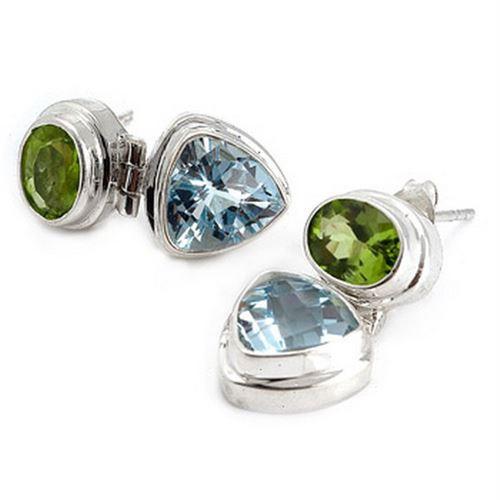 Sterling Silver Peridot Quartz Blue Topaz Quartz Two-Stone Geometric Earrings