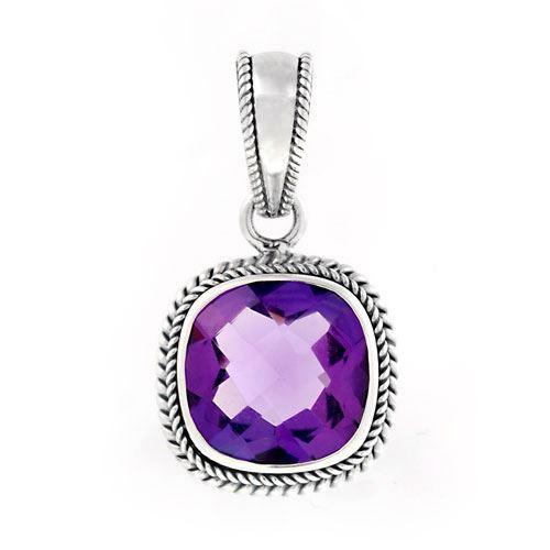NKLP-001-AM Sterling Silver Pendant With Amethyst Q. Jewelry Bali Designs Inc 