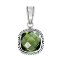 Sterling Silver Green Amethyst Quartz Faceted Cushion Rope Frame Pendant