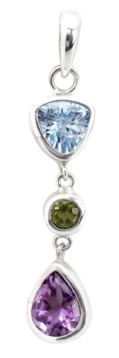 NKLP-032-CO1 Sterling Silver Pendant With Peridot, Blue Topaz, Amethyst Jewelry Bali Designs Inc 