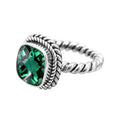 Sterling Silver Rope Band Ring With Green Quartz Cushion Center