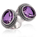 Sterling Silver Double-Stone Ring With Amethyst Quartz And Rope Detailing