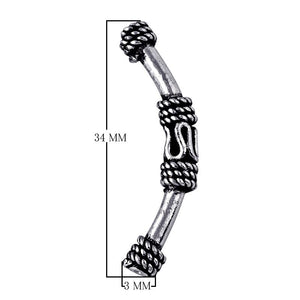 Handcrafted silver overlay tube bead over copper with oxidized finish and rope design from India for wholesale jewelry making