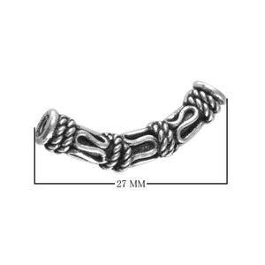 Silver overlay over copper tube Bali style curved connector handcrafted in India with oxidized finish for wholesale jewelry production