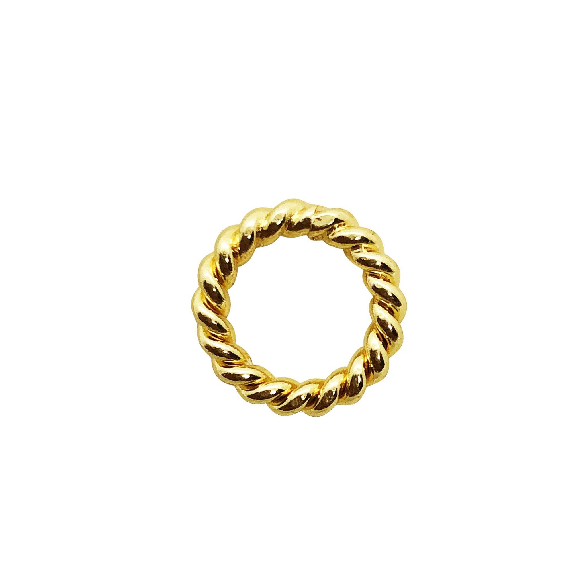 18K Gold Overlay Copper rope style jewelry ring component featuring a twisted circular design and polished gold surface, handcrafted in India for wholesale jewelry manufacturing and professional use.