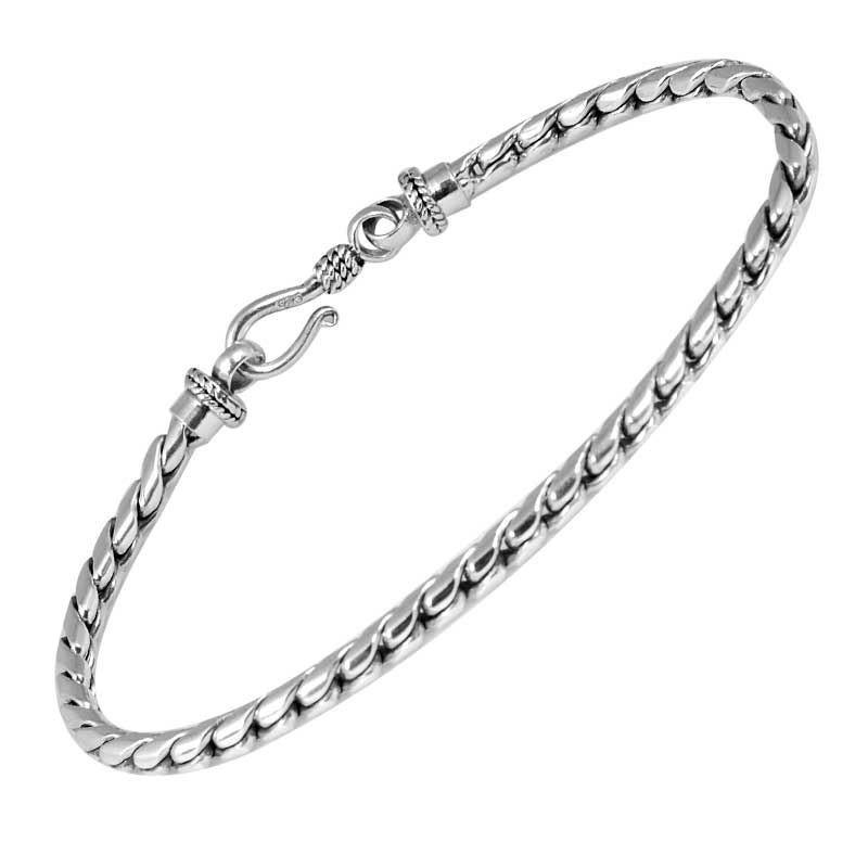 Sterling Silver Bali Handcrafted Twisted Chain Bracelet With Decorative Hook Clasp.