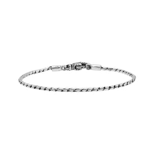 Sterling Silver Bali Handcrafted Slim Snake Chain Bracelet With Lobster Clasp And Decorative Finish.