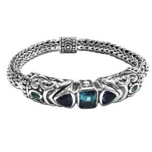 SB-0255-CO1 Sterling Silver Bracelet With Blue Topaz Q., Amethyst Q., Peridot Q. Jewelry Bali Designs Inc 