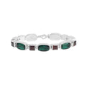 Sterling Silver Bali Handcrafted Green Quartz And Garnet Quartz Link Bracelet With Decorative Finish.