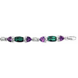 SB-0759-CO1-7.5" Sterling Silver Bracelet With Green Quartz, Amethyst Q., Pearl Jewelry Bali Designs Inc 