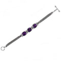 Sterling Silver Bali Handcrafted Amethyst Quartz Cushion Link Bracelet With Textured Chain And Toggle Clasp.