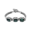Sterling Silver Bali Handcrafted Green Quartz Triple Cushion Bracelet With Filigree And Woven Chain.