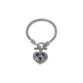 Sterling Silver Bali Amethyst Quartz Heart Charm Bracelet With Rope Chain And Toggle Clasp.