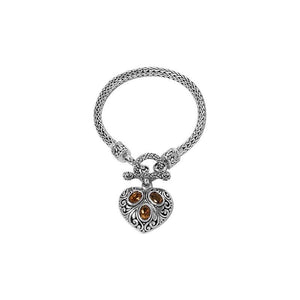 Wholesale Sterling Silver Woven Bracelet With Citrine Quartz Heart Medallion