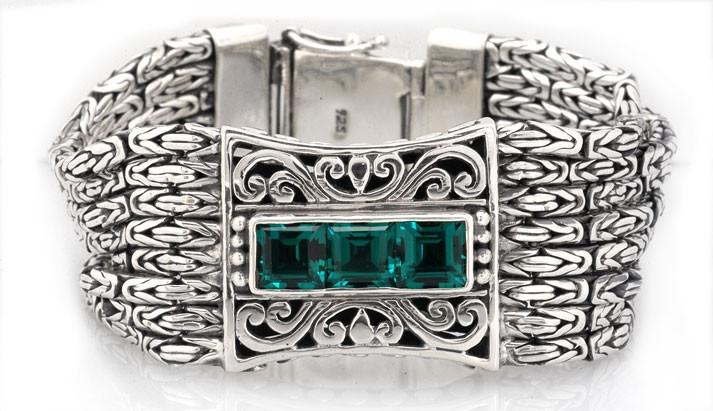 SB-1241-GQ Sterling Silver Bracelet With Green Quartz Jewelry Bali Designs Inc 