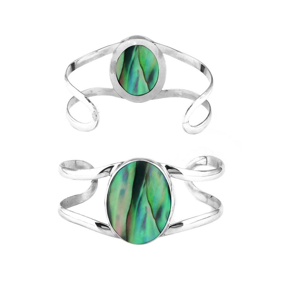 Wholesale Sterling Silver Cuff Bracelet With Oval Abalone Shell Centerpiece