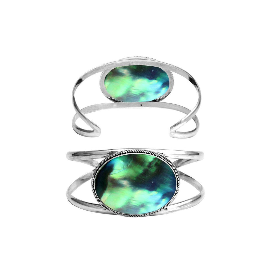 Wholesale Sterling Silver Cuff Bracelet With Oval Abalone Shell Centerpiece