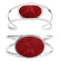Wholesale Sterling Silver Cuff Bracelet With Oval Red Coral Centerpiece