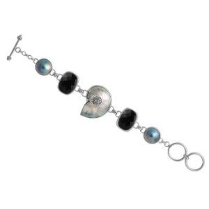 SB-1789-CO2 Sterling Silver Bracelet With Black Onyx, Gray Mabe Pearl, Shell Jewelry Bali Designs Inc 
