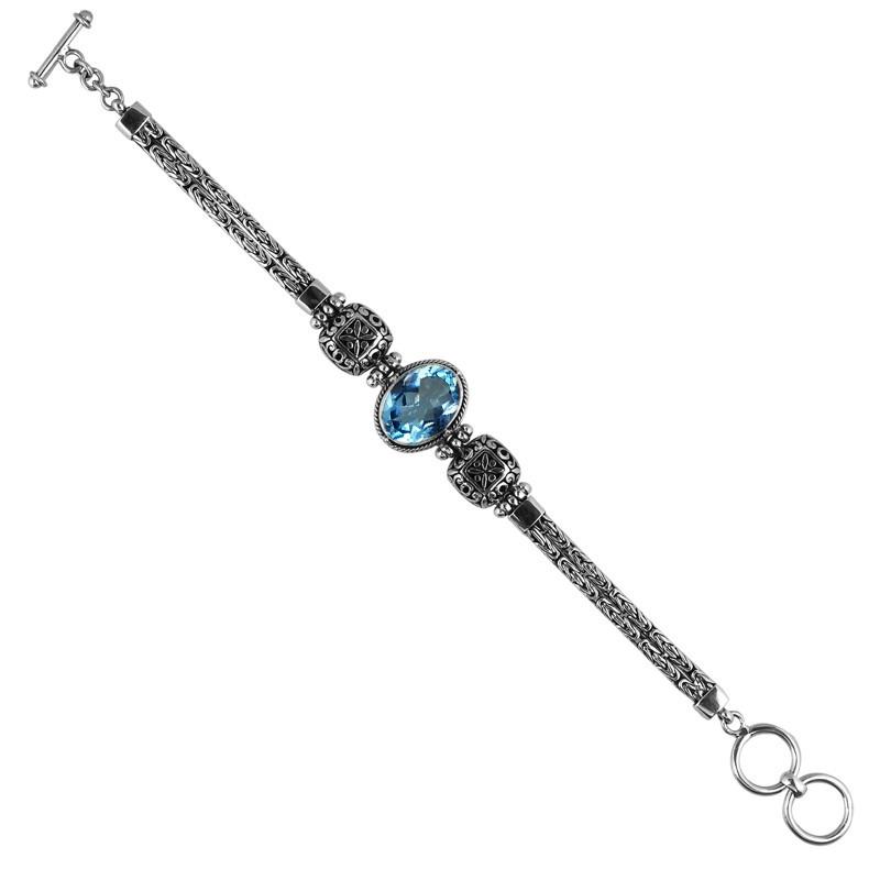 Wholesale Sterling Silver Filigree Bracelet With Blue Topaz Quartz Oval Center