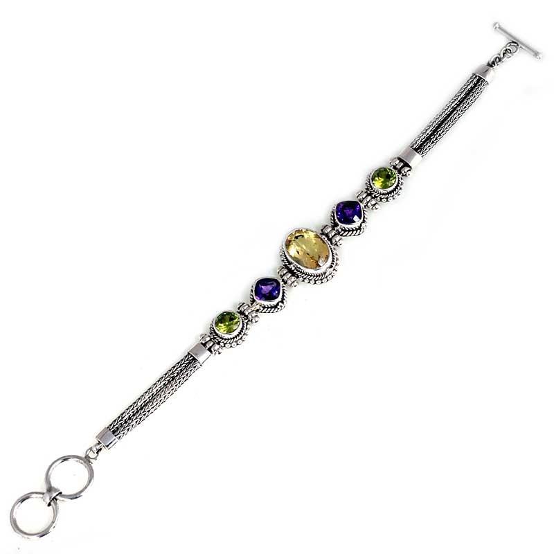 Wholesale Sterling Silver Multi-Stone Bracelet With Citrine Quartz, Amethyst Quartz, And Peridot Quartz