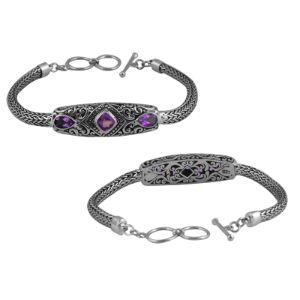 SB-1895-AM Sterling Silver Bracelet With Amethyst Q. Jewelry Bali Designs Inc 