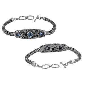 SB-1895-BT Sterling Silver Bracelet With Blue Topaz Q. Jewelry Bali Designs Inc 