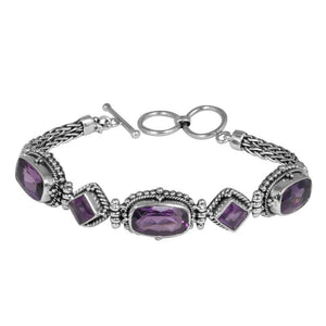 Wholesale Sterling Silver Bracelet With Amethyst Quartz Multi-Shape Stones