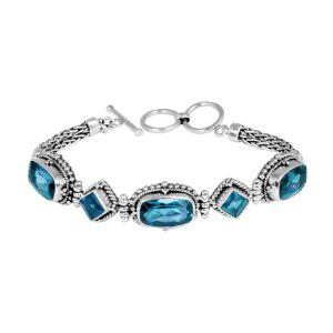 SB-1897-BT-7.5" Sterling Silver Bracelet With Blue Topaz Q. Jewelry Bali Designs Inc 