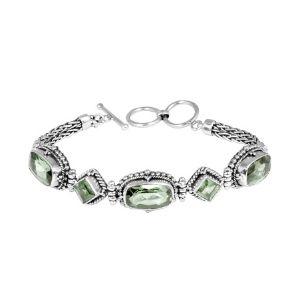 SB-1897-GAM Sterling Silver Bracelet With Green Amethyst Q. Jewelry Bali Designs Inc 