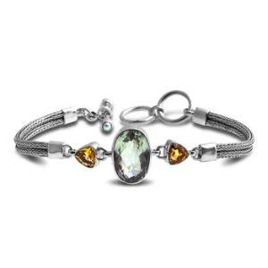 SB-1930-CO1 Sterling Silver Bracelet With Green Amethyst Q., Citrine Q. Jewelry Bali Designs Inc 