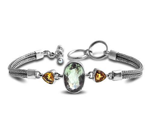 SB-1930-CO1 Sterling Silver Bracelet With Green Amethyst Q., Citrine Q. Jewelry Bali Designs Inc 
