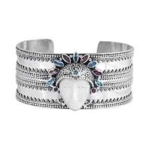 SB-2257-CO1 Sterling Silver Cuff With Blue Topaz Q., Garnet Q., Bone Face Jewelry Bali Designs Inc 