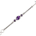 Sterling Silver Bracelet With Amethyst Quartz Oval And Trillion Stones With Woven Chain Links