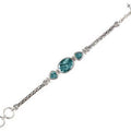 Sterling Silver Bracelet With Blue Topaz Quartz Oval And Trillion Stones With Woven Chain Links