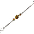 Sterling Silver Bracelet With Citrine Quartz Oval And Trillion Stones With Woven Chain Links