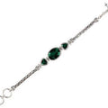 Sterling Silver Bracelet With Green Quartz Oval And Trillion Stones With Woven Chain Links